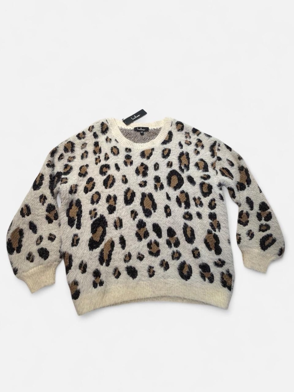 Lulu's Cream Leopard Print Crewneck Sweater